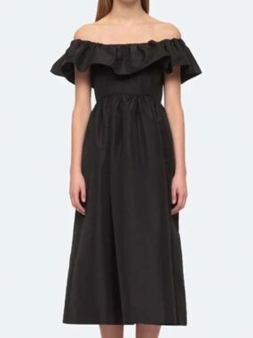 Sea New York DIANA Taffeta Black Off the Shoulder Midi Dress With Tags Size 0